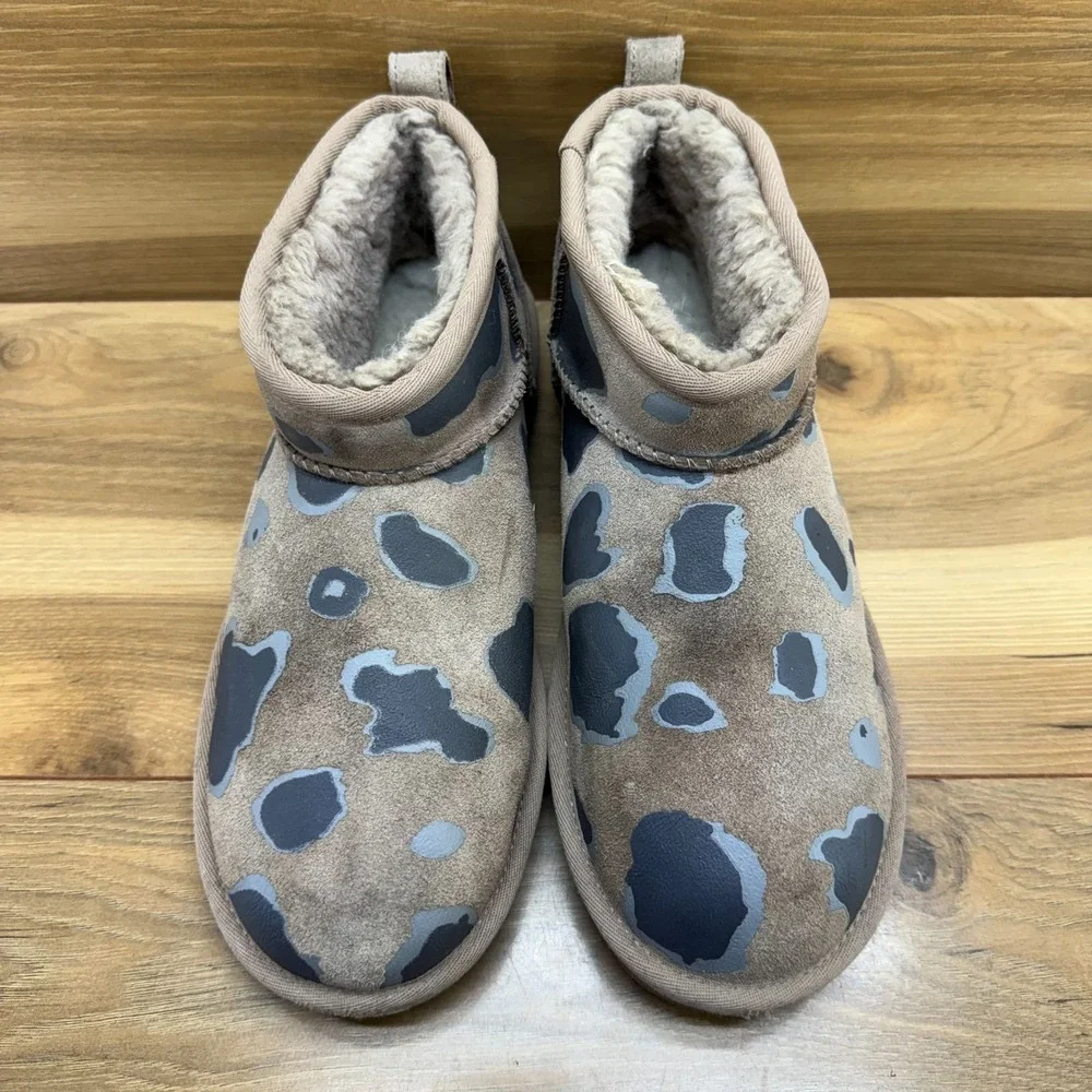 UGG Ultra Mini Appaloosa Boot Womens 8 Caribou Suede Shearling Fur Lined Cozy